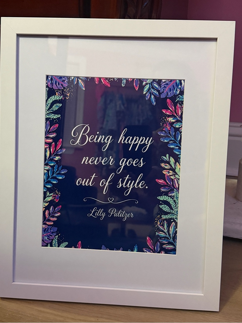 Lilly Pulitzer Navy Quote Print with Multicolor Floral Border